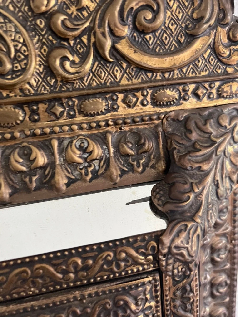 Antique Dutch copper & brass mirror/brush cabinet